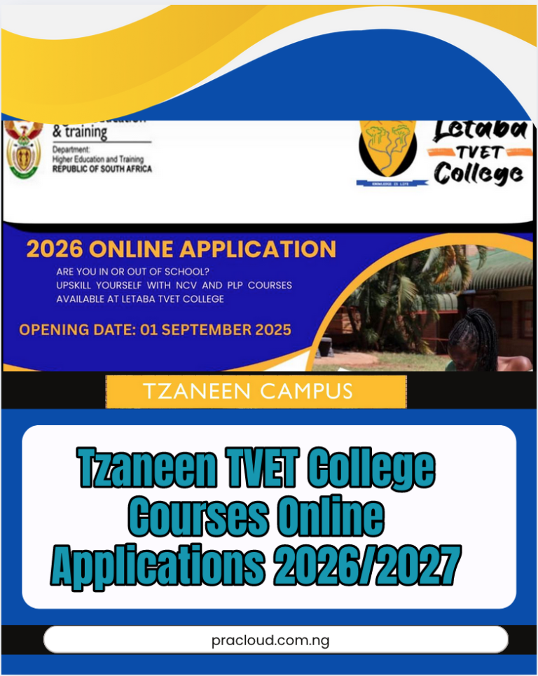 Tzaneen TVET College Courses Online Applications 2026/2027